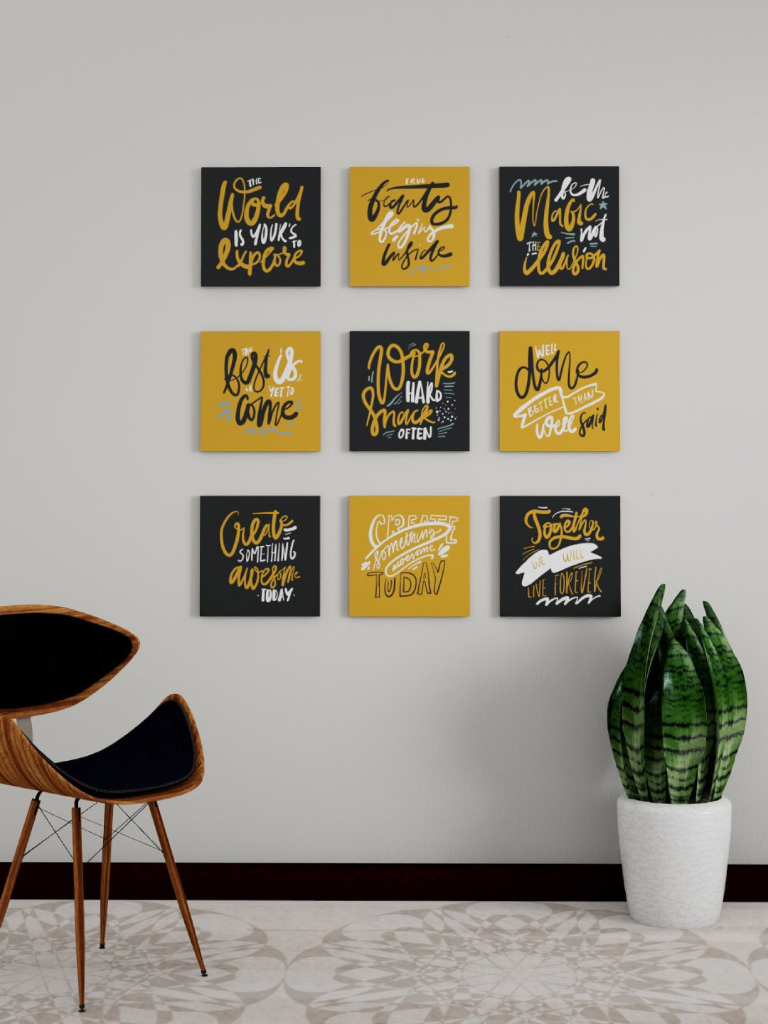 

Art Street Black & Yellow 9 Pieces Motivational Quotes Wall Art