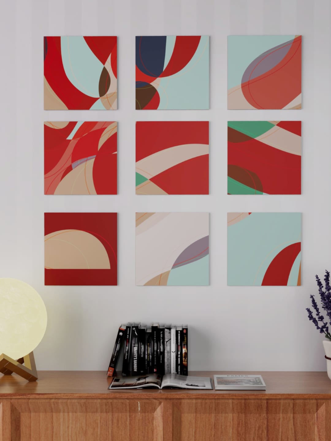 

Art Street Blue & Red 9-Pieces Abstract Printed Framed Wall Art