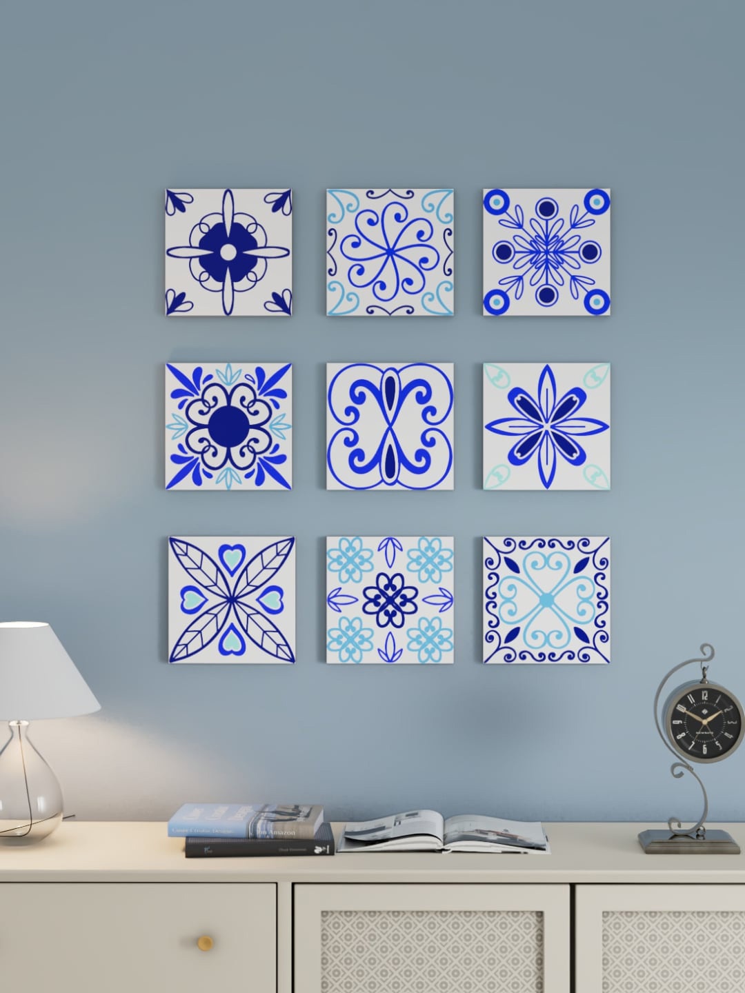 

Art Street Blue & White 9 Pieces Moroccan Tiles Wall Art