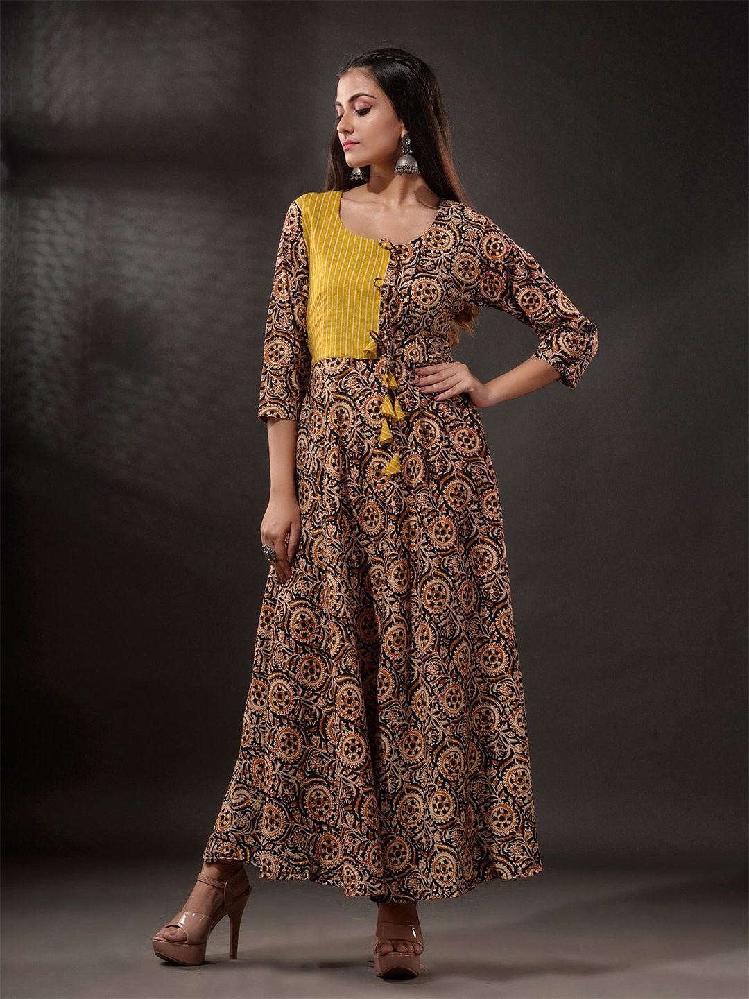 

Disli Ethnic Motifs Printed Cotton Maxi Dress, Black