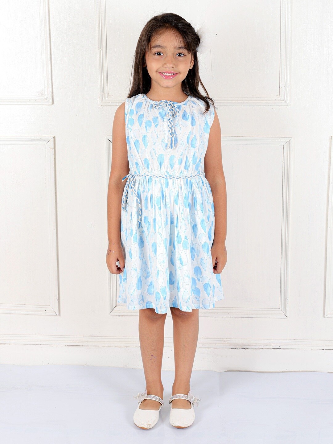

Ka-mee Girls Abstract Printed Sleeveless Cotton A-Line Dress, Blue