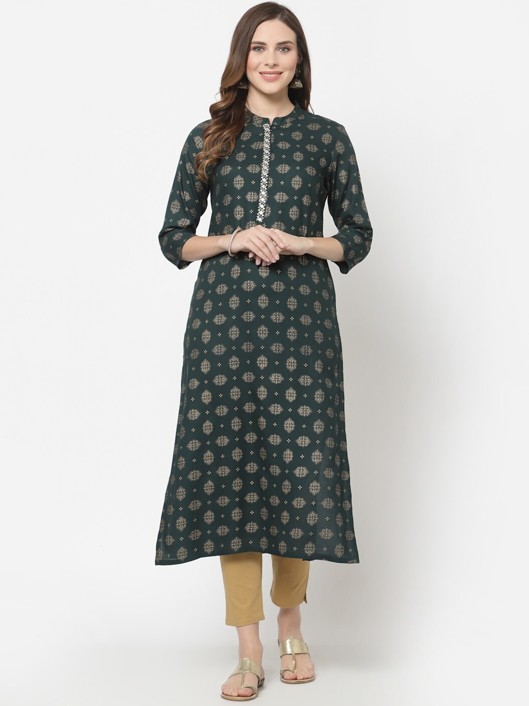 

Avipsa Ethnic Motifs Printed Straight Kurta, Green