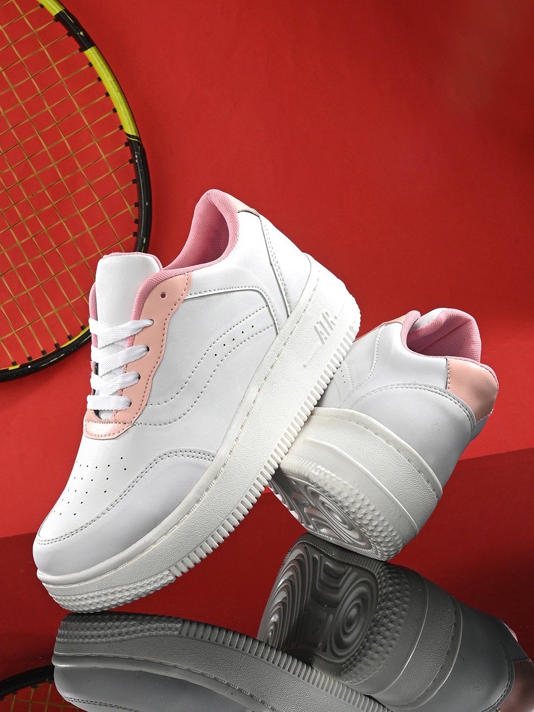 

DressBerry Women White & Peach Coloured Perforations Padded Insole Basics Sneakers