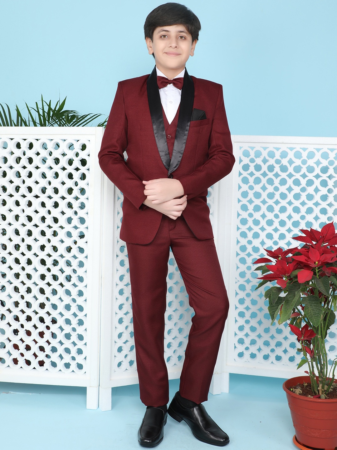 

BAESD Boys Single-Breasted Five-Piece Suit, Maroon