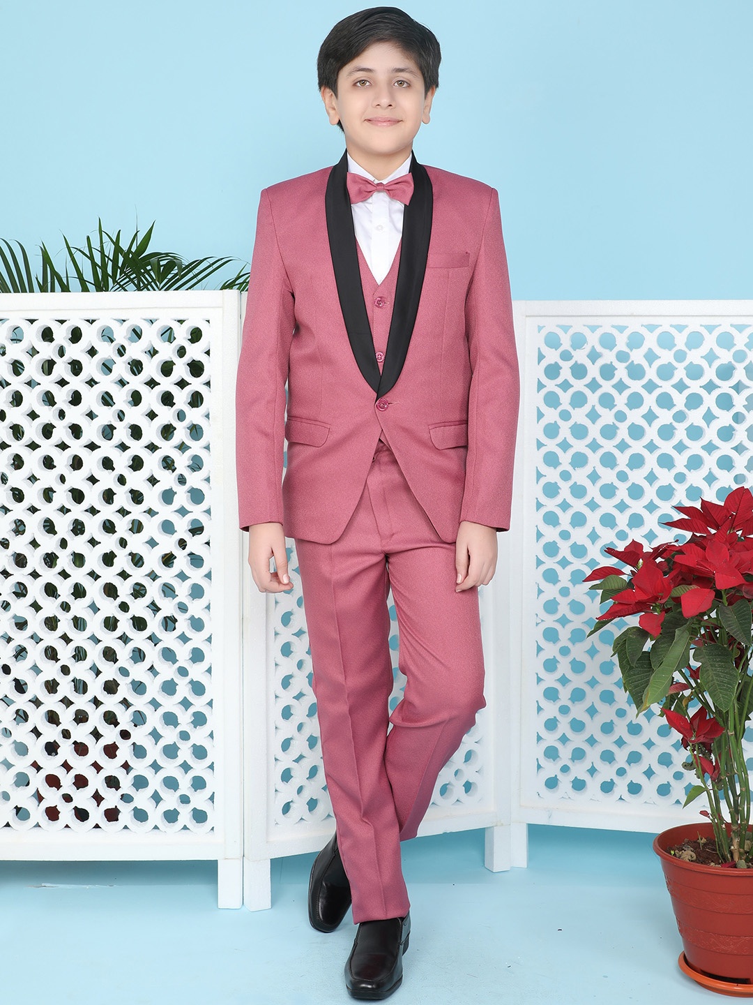 

BAESD Boys Single Breasted Four Piece Silk Cotton Party Suit, Burgundy