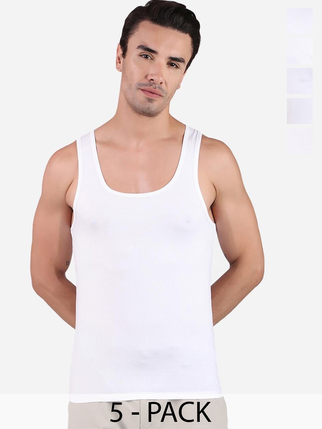 

FREECULTR Pack Of 5 Pure Cotton Innerwear Vests, White