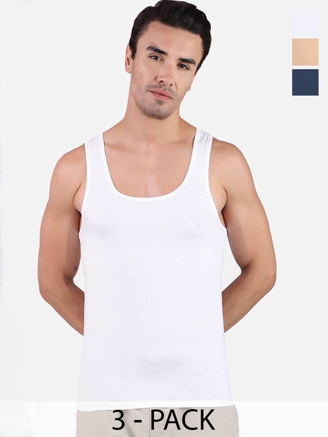 

FREECULTR Pack Of 3 Pure Cotton Innerwear Vests, White