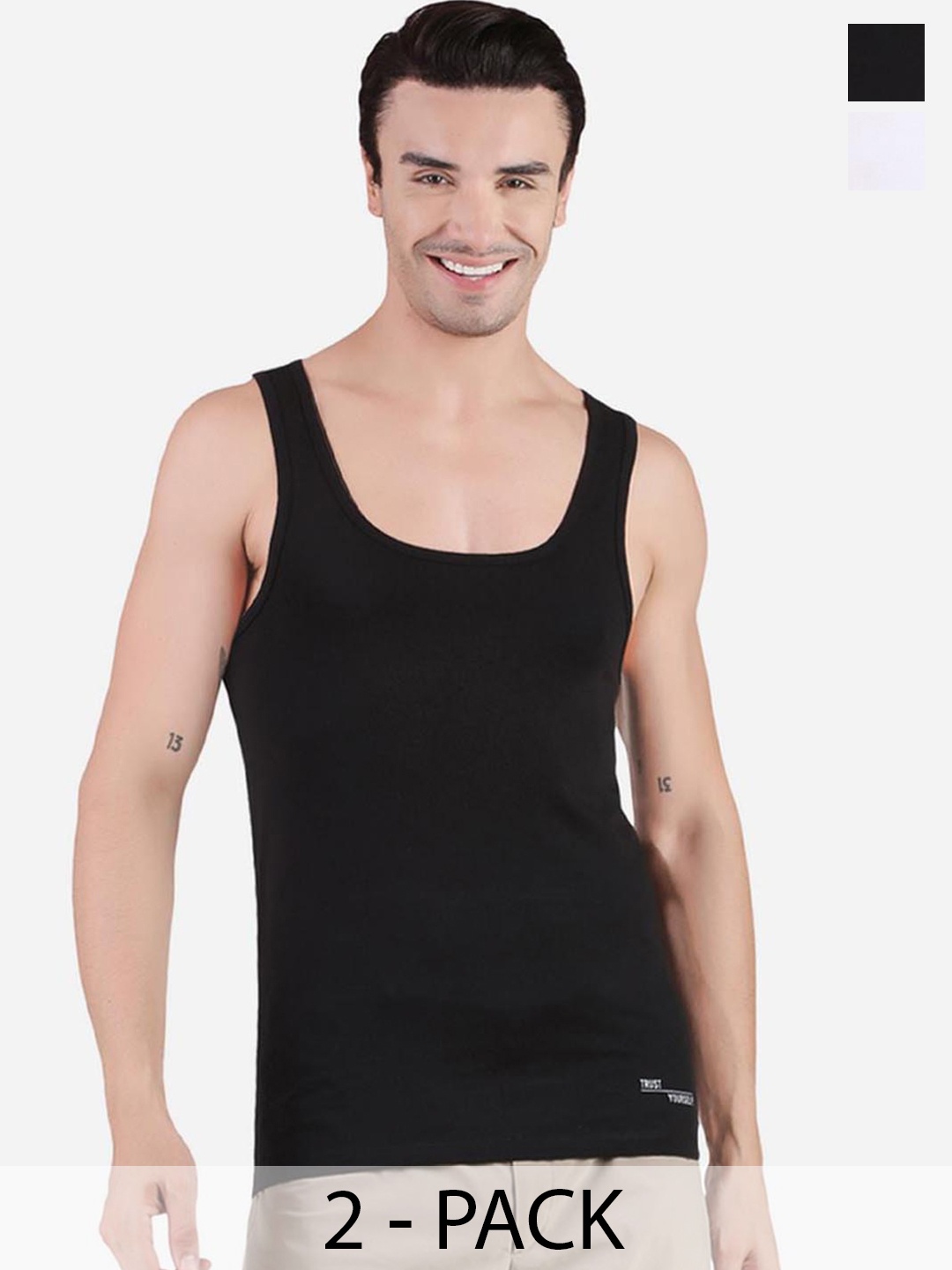

FREECULTR Pack Of 5 Pure Cotton Innerwear Vests, Black