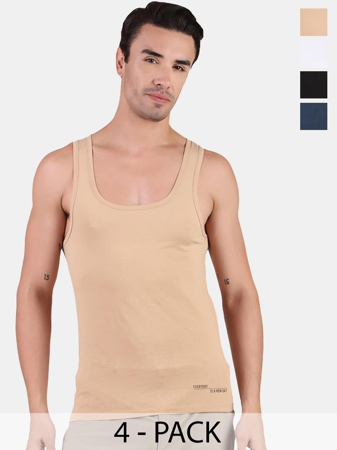 

FREECULTR Pack of 4 Organic Cotton Basic Innerwear Vests, Nude