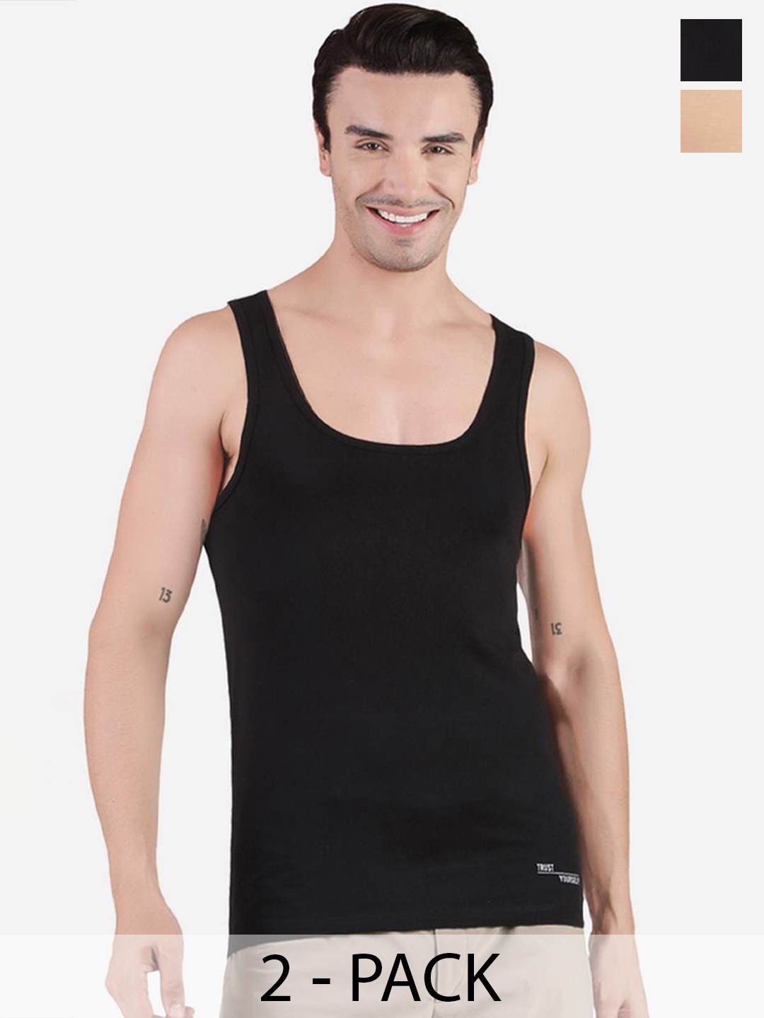 FREECULTR Pack of 2 Organic Cotton Basic Innerwear Vests, Black