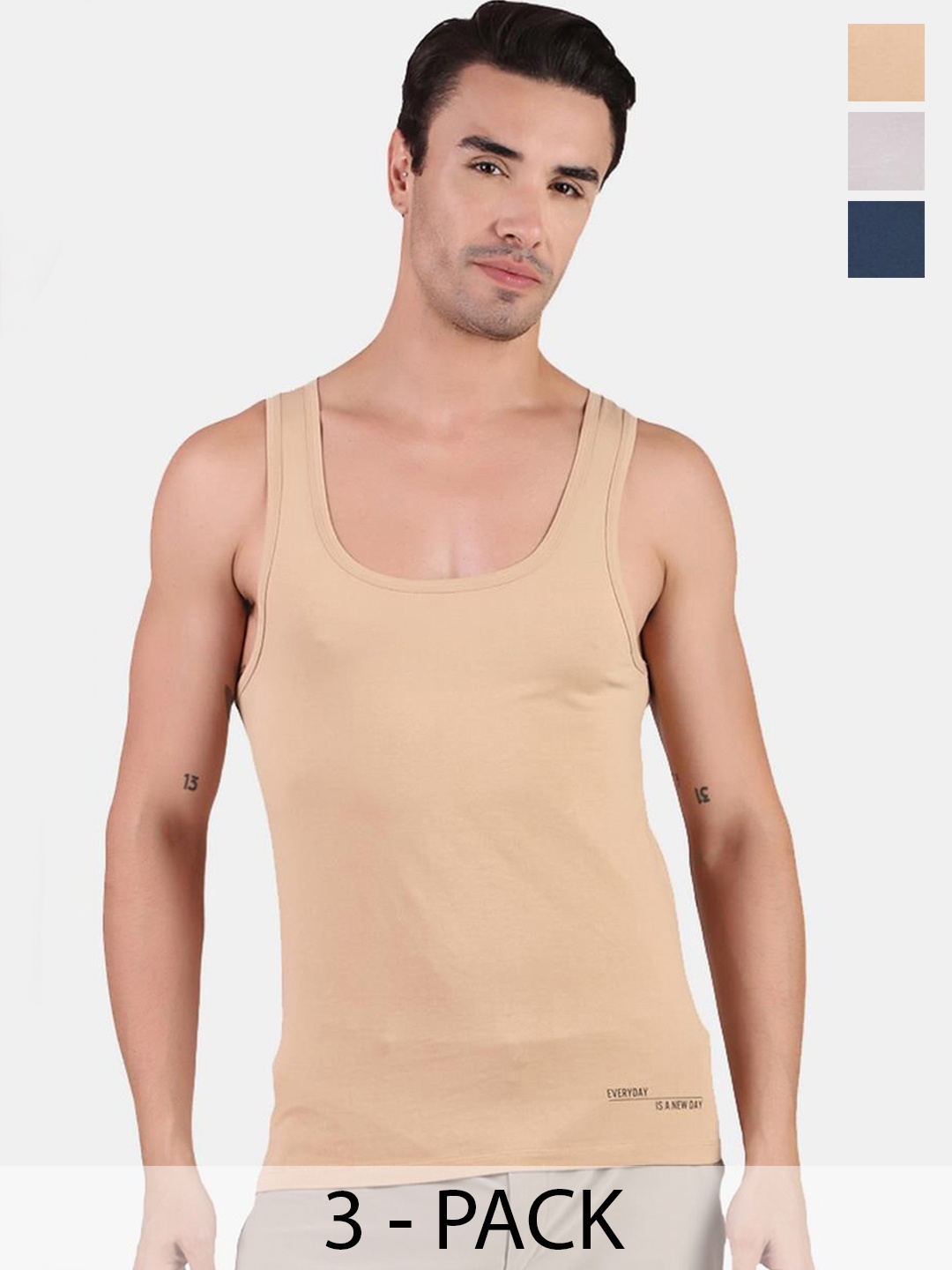 

FREECULTR Pack of 3 Organic Cotton Basic Innerwear Vests, Nude