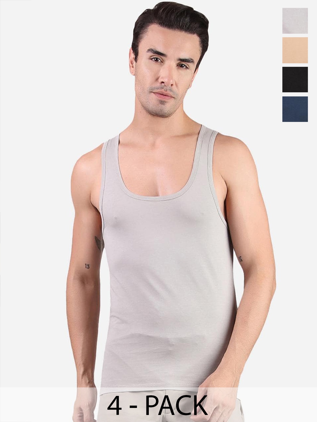 FREECULTR Pack of 4 Organic Cotton Basic Innerwear Vests, Grey