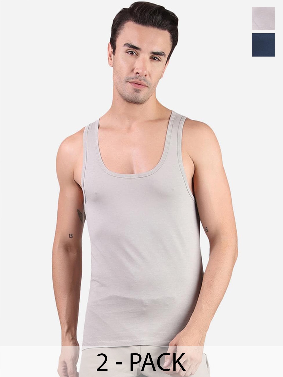 

FREECULTR Pack Of 2 Pure Cotton Innerwear Vests, Grey