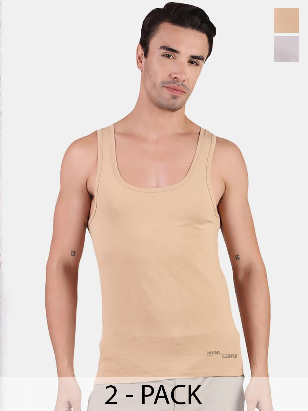 

FREECULTR Pack Of 2 Organic Cotton Innerwear Vests, Beige