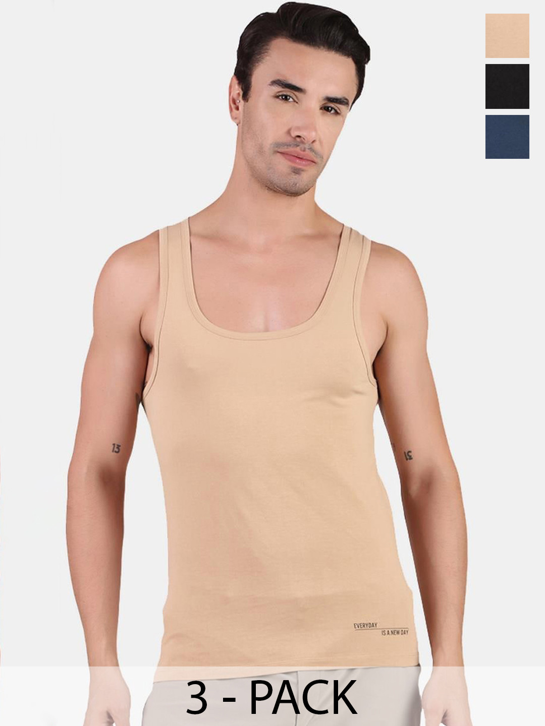 

FREECULTR Pack Of 3 Organic Cotton Innerwear Vests, Beige