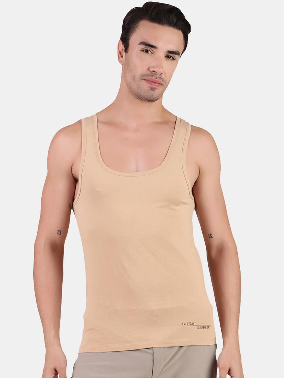 

FREECULTR Organic Cotton Round Neck Basic Innerwear Vests, Beige