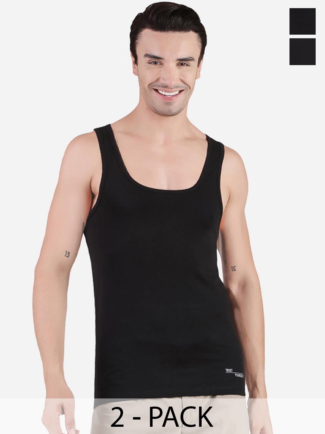 

FREECULTR Pack of 2 Organic Cotton Innerwear Vests, Black