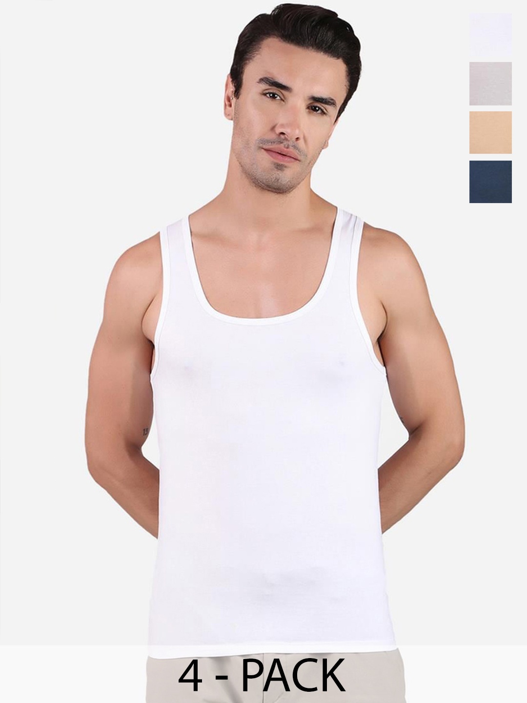 FREECULTR Pack of 4 Organic Cotton Basic Innerwear Vests, White