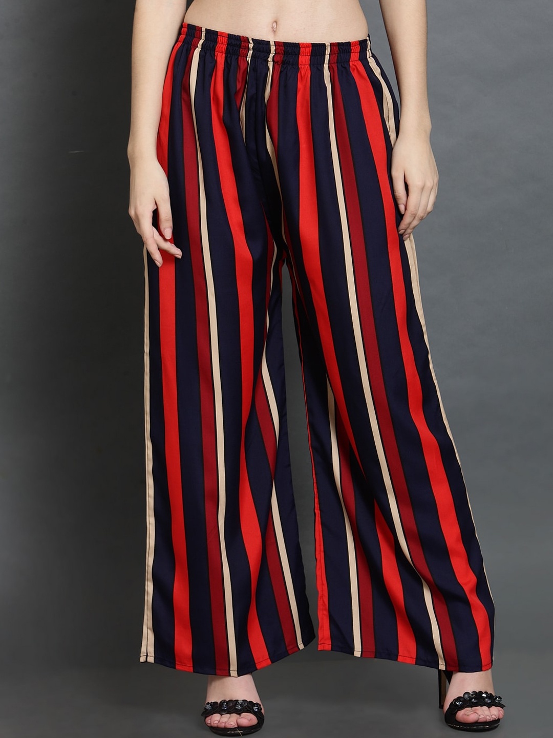 

BAESD Women Relaxed Straight Leg Striped Cotton Parallel Trousers, Navy blue