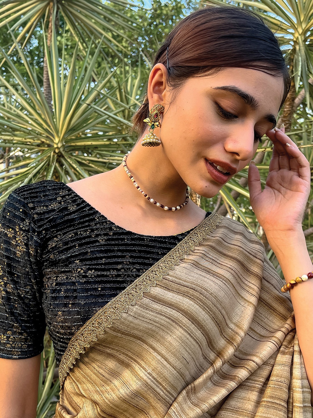 

Bindigasm's Advi Embellished Velvet Saree Blouse, Black