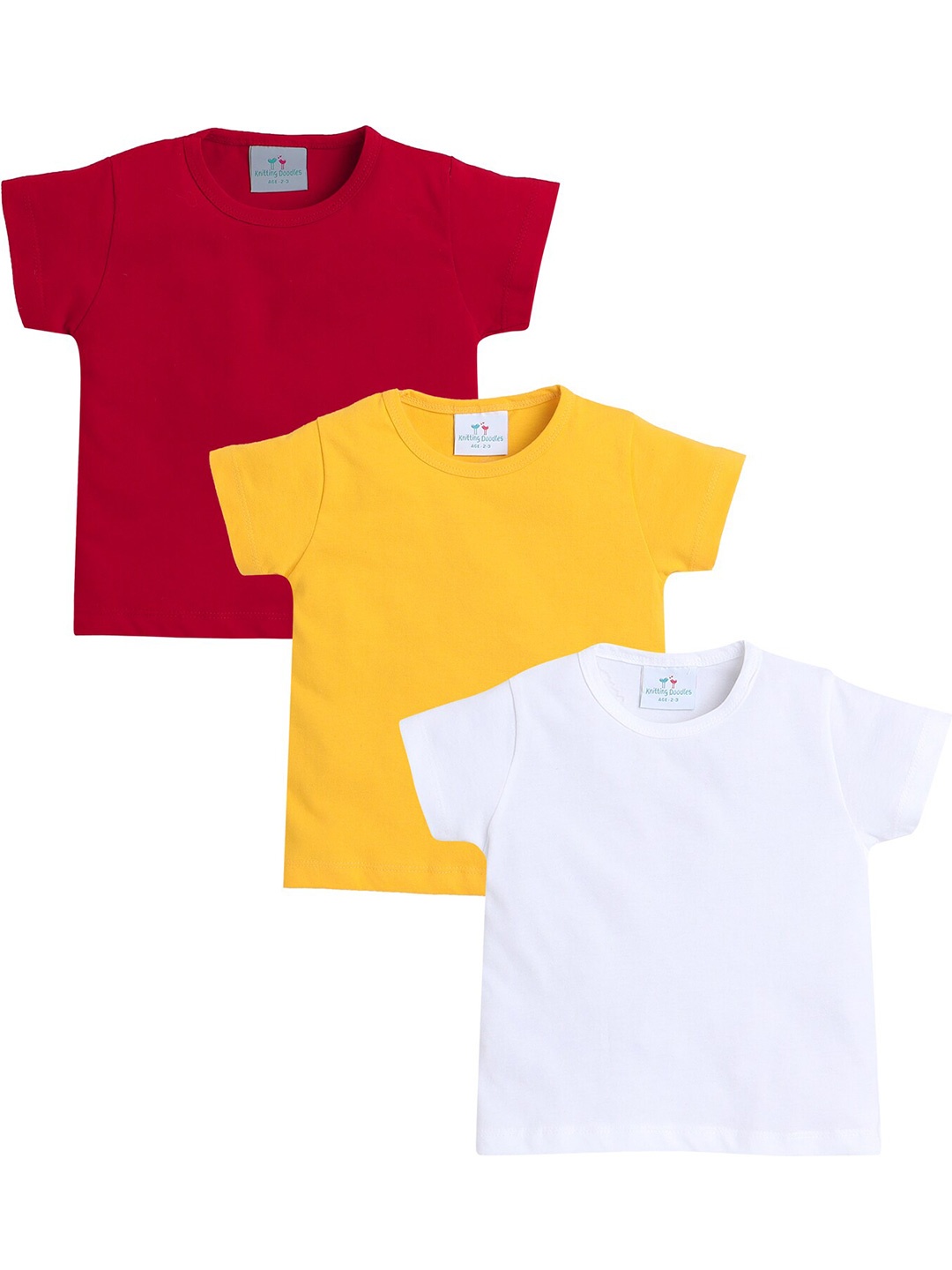 

Knitting Doodles Girls Pack Of 3 Round Neck Cotton T-shirt, Yellow