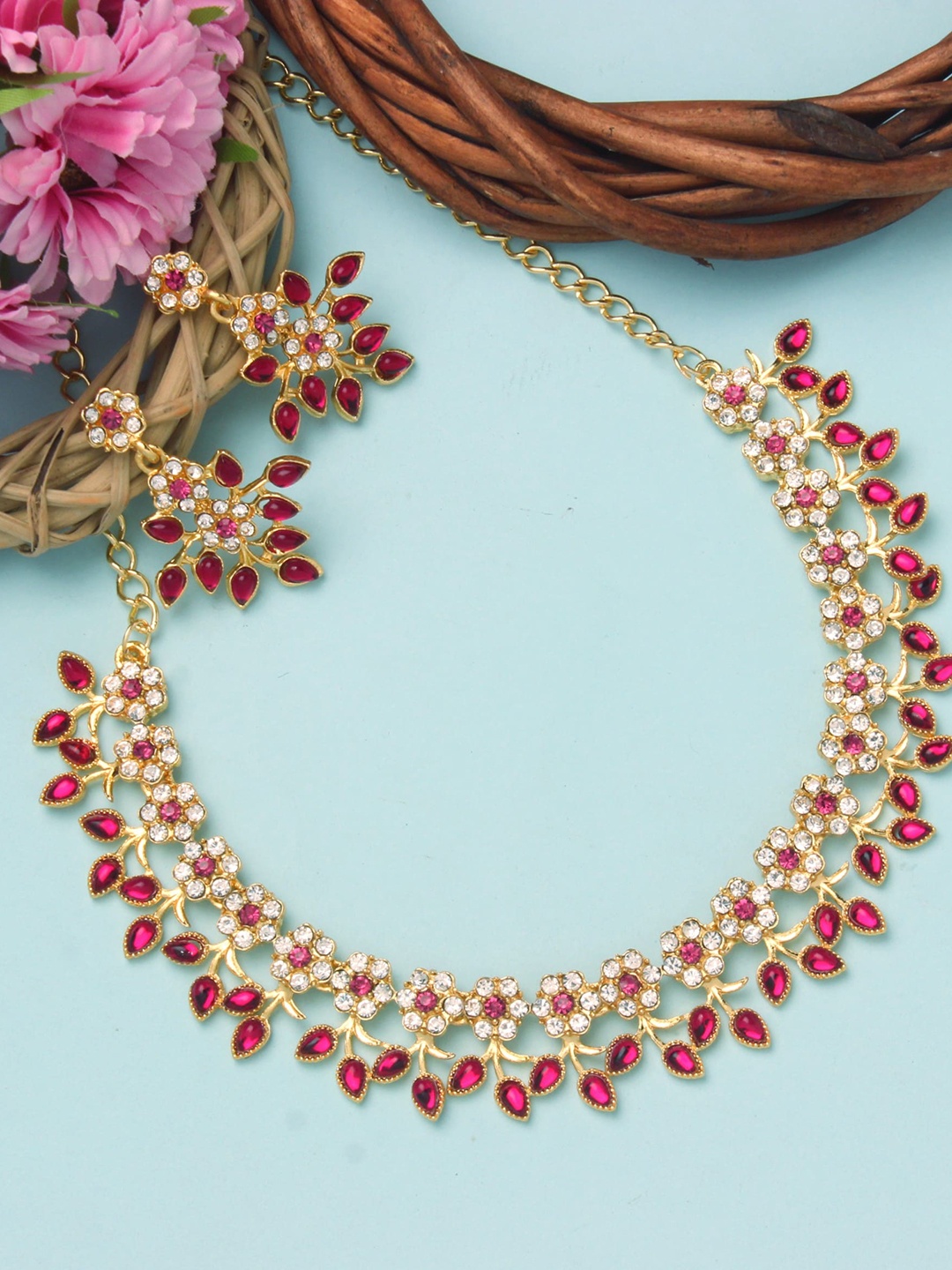 

Atasi International Gold-Plated Crystal -Studded & Beaded Necklace & Earrings Set