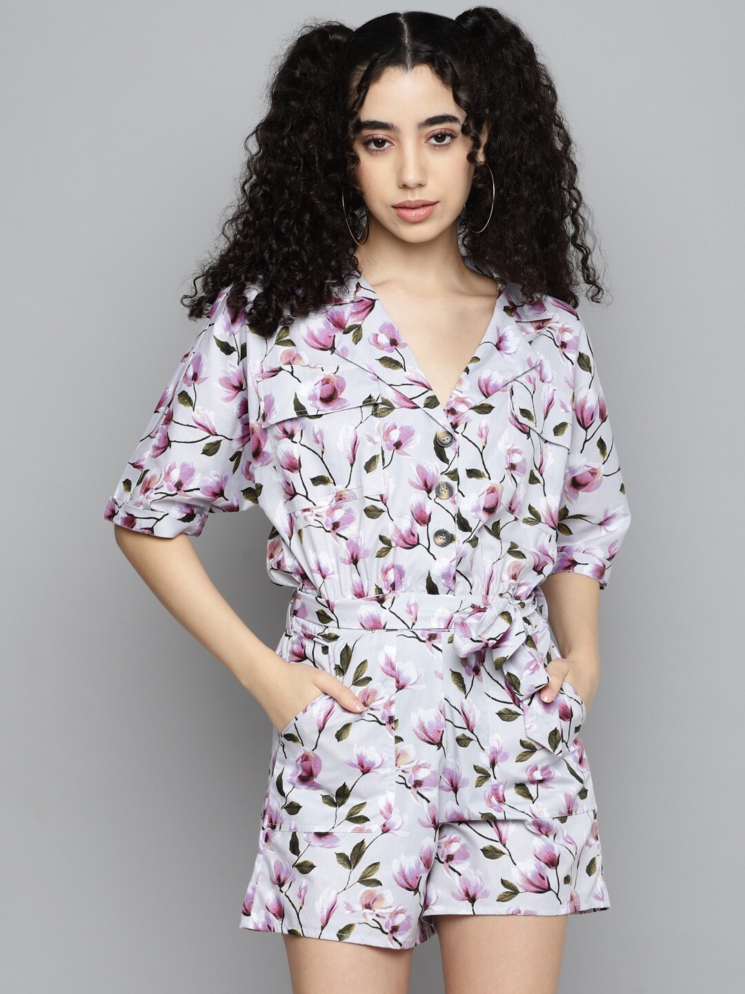 

Kook N Keech Floral Printed Playsuit, Grey