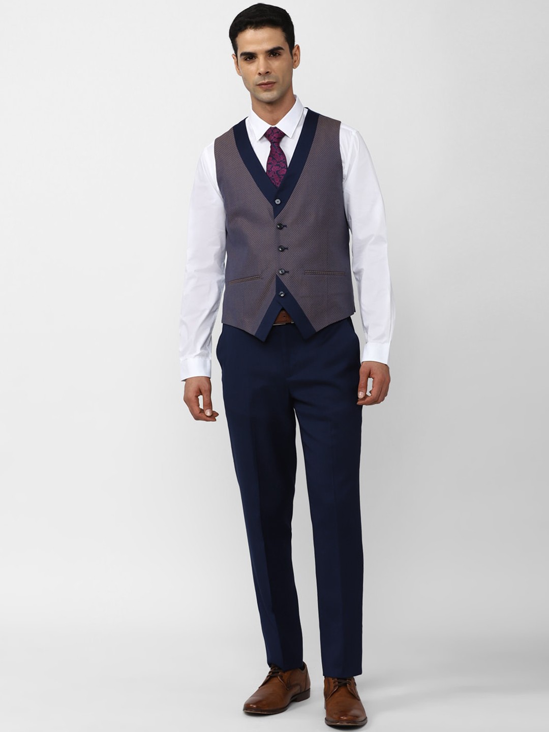 

Peter England Single-Breasted Three-Piece Slim-Fit Formal Suit, Navy blue