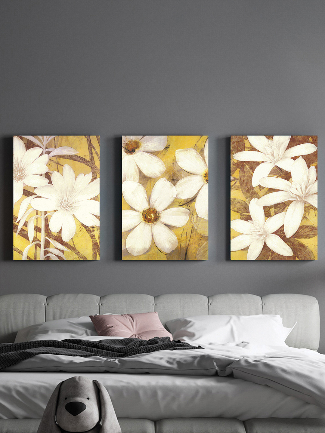 

Art Street 3 Pcs White & Yellow Sunflower Painting Framed Wall Art