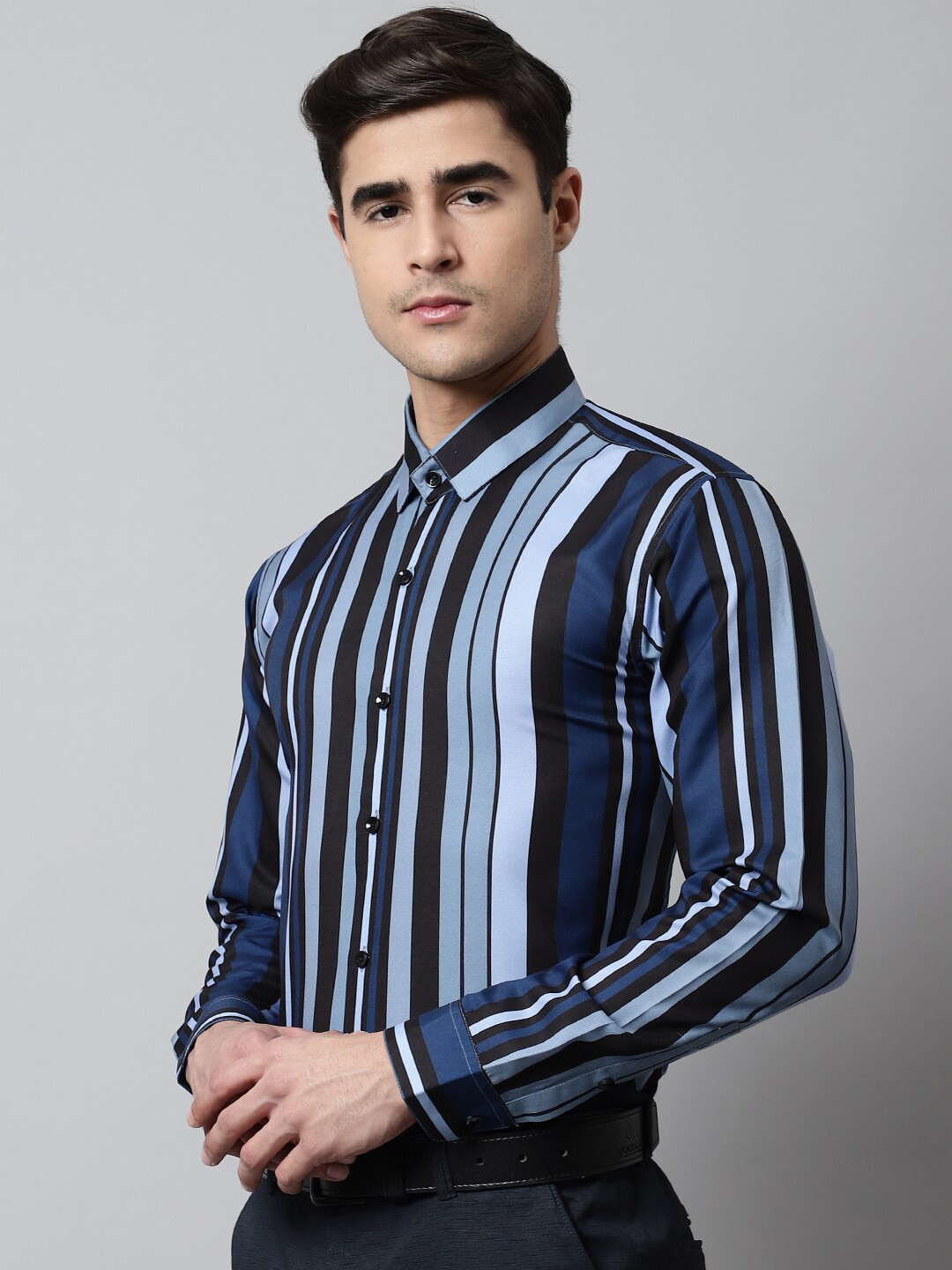 

JAINISH Classic Vertical Striped Pure Cotton Formal Shirt, Blue