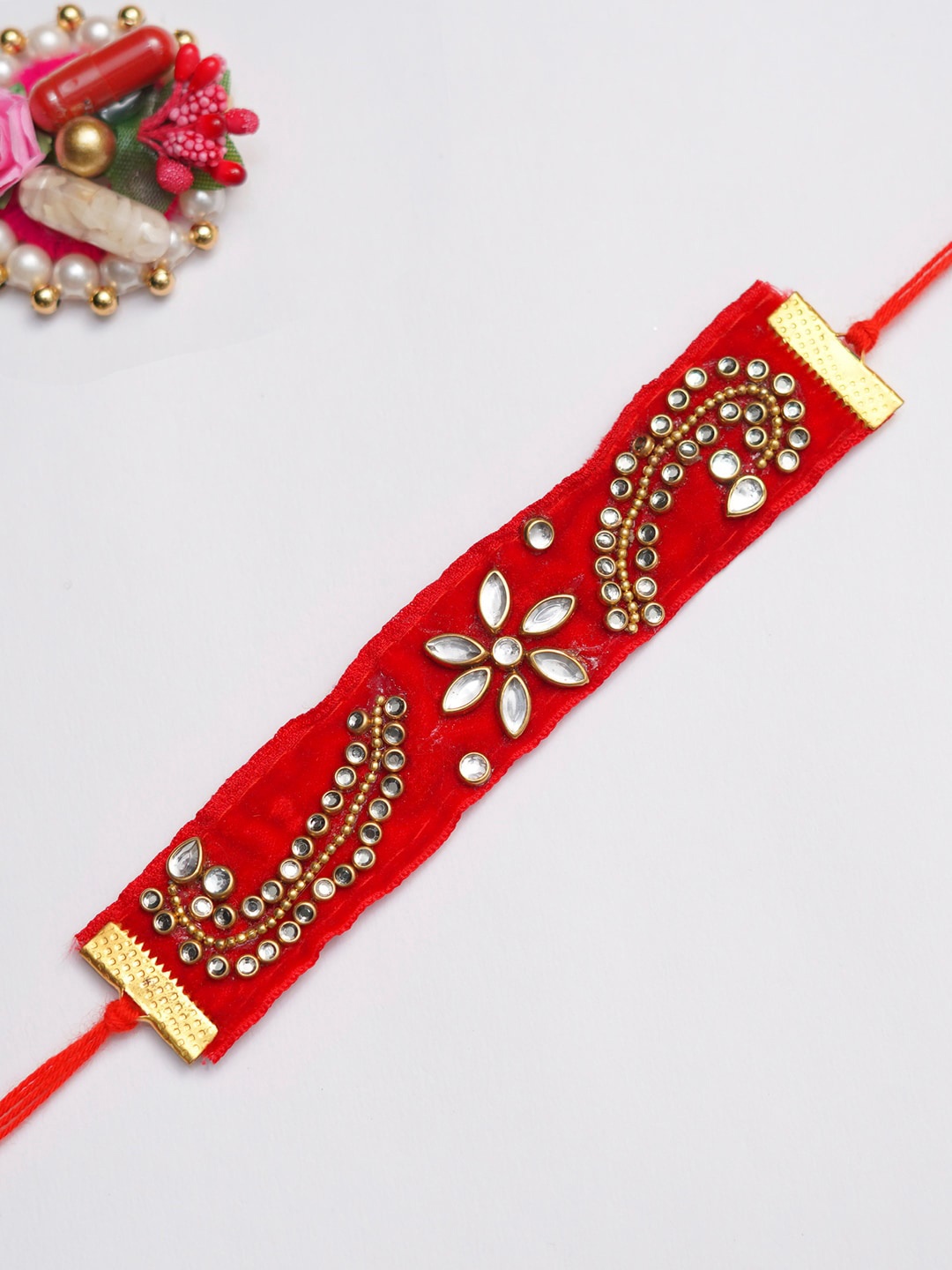 

The Magic Wand Kids Stone Studded & Beaded Rakhi, Red