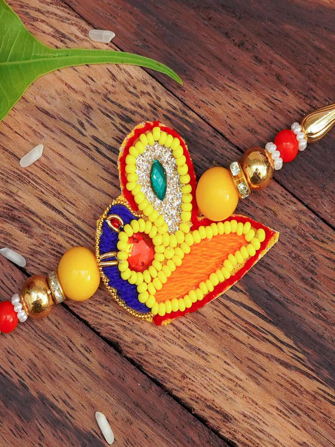 

The Magic Wand Stone-Studded & Beaded Rakhi, Red