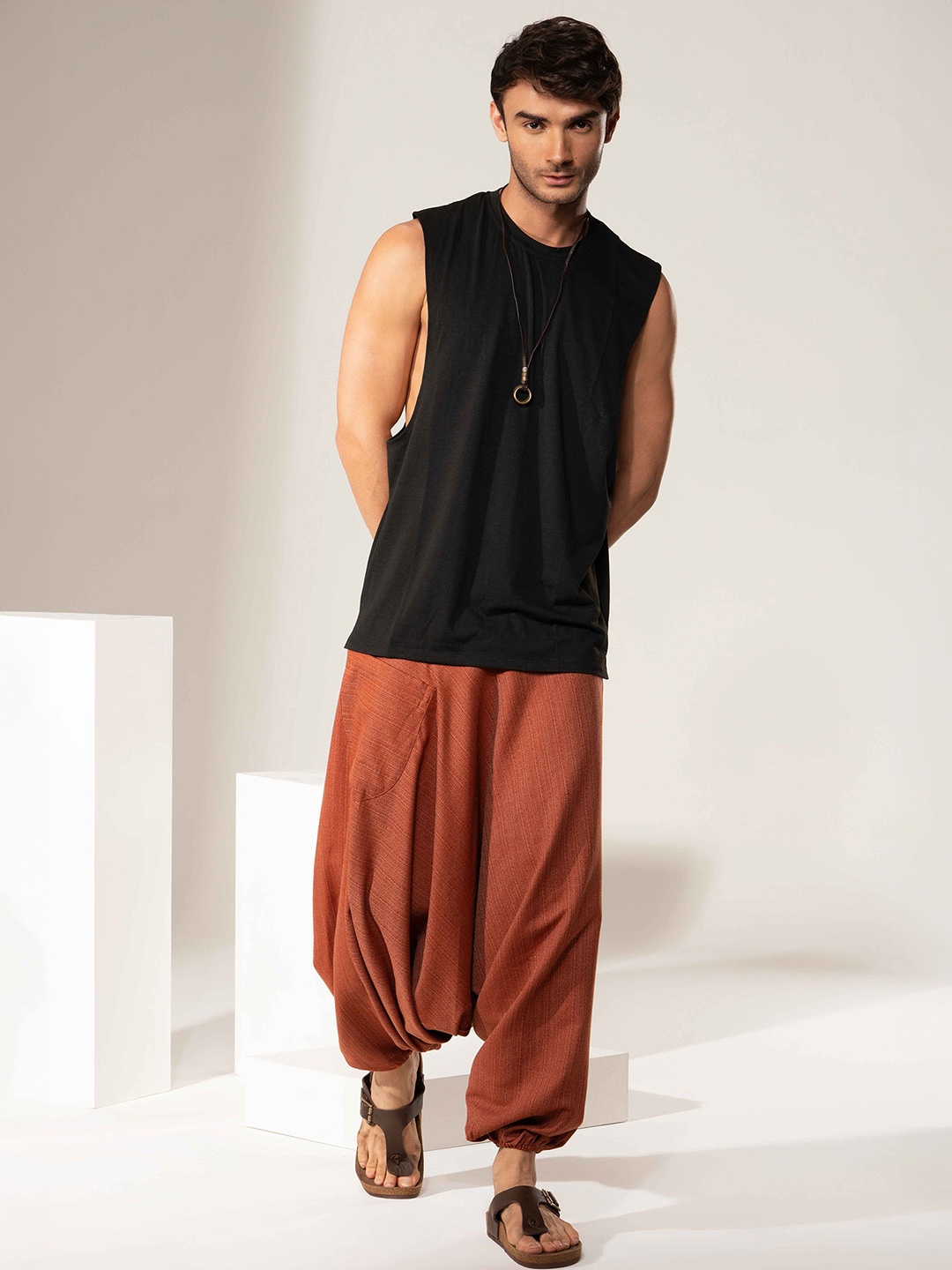 

The Veshti Company Low Crotch Loose Fit Baggy Harem Pants, Orange