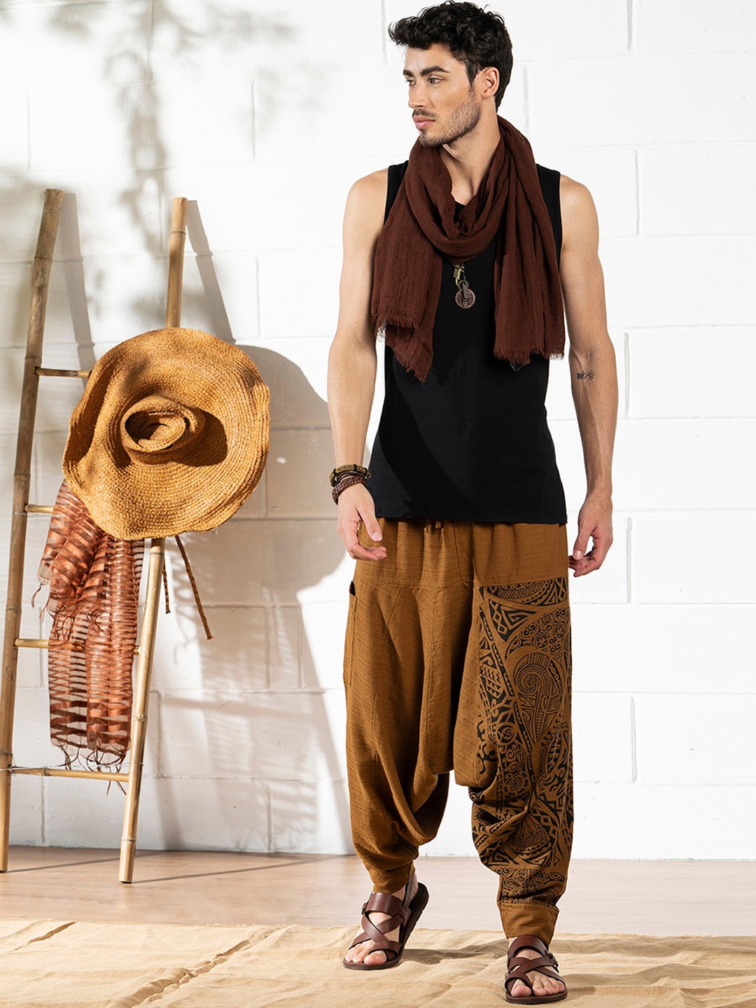 

The Veshti Company Men Tribal Printed Loose Fit Cotton Harem Pants, Mustard