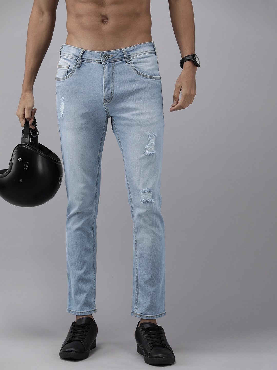 Roadster Men Skinny Fit Mid-Rise Mildly Distressed Jeans, Blue