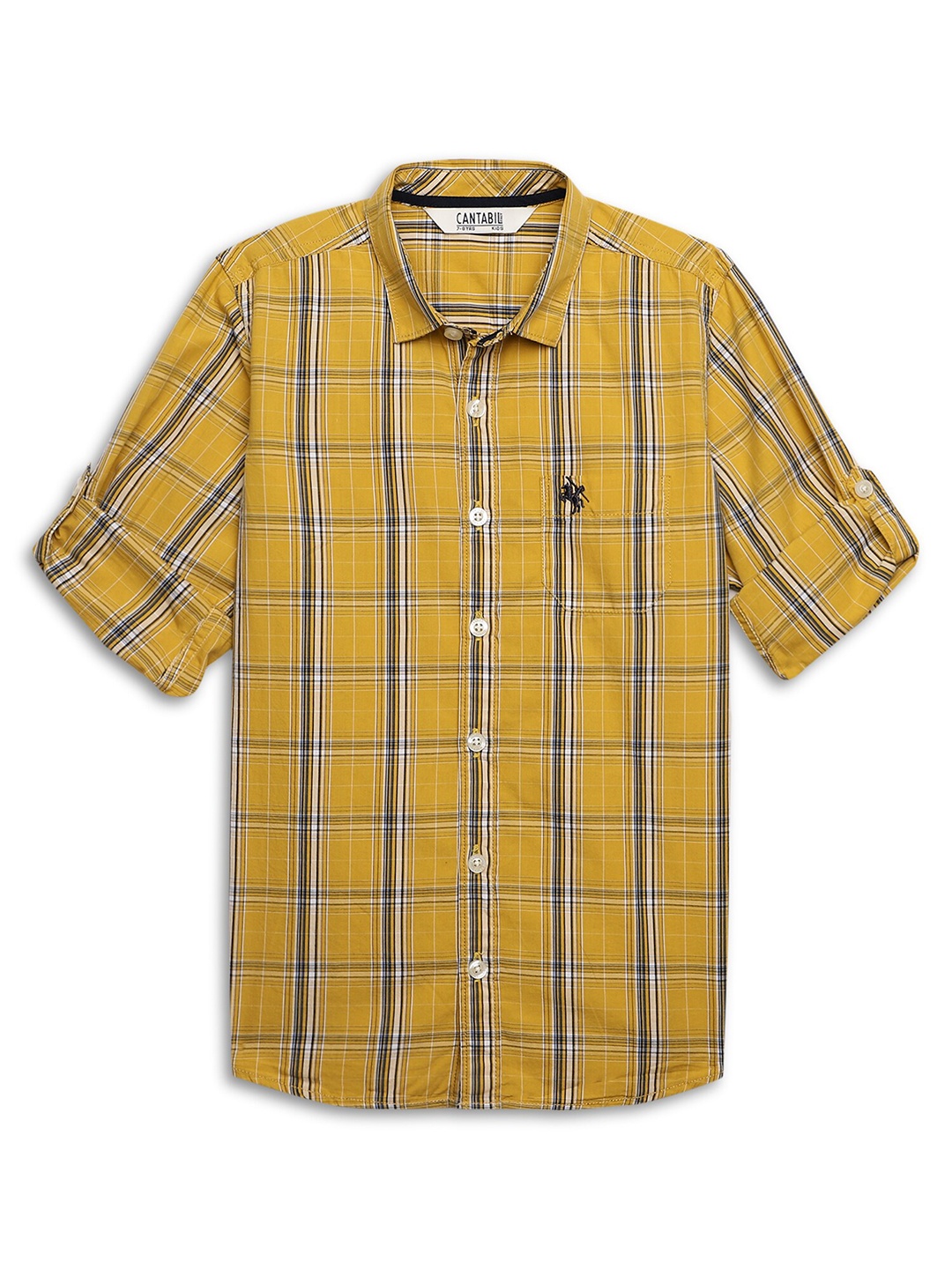 

Cantabil Boys Windowpane Checked Comfort Cotton Casual Shirt, Mustard