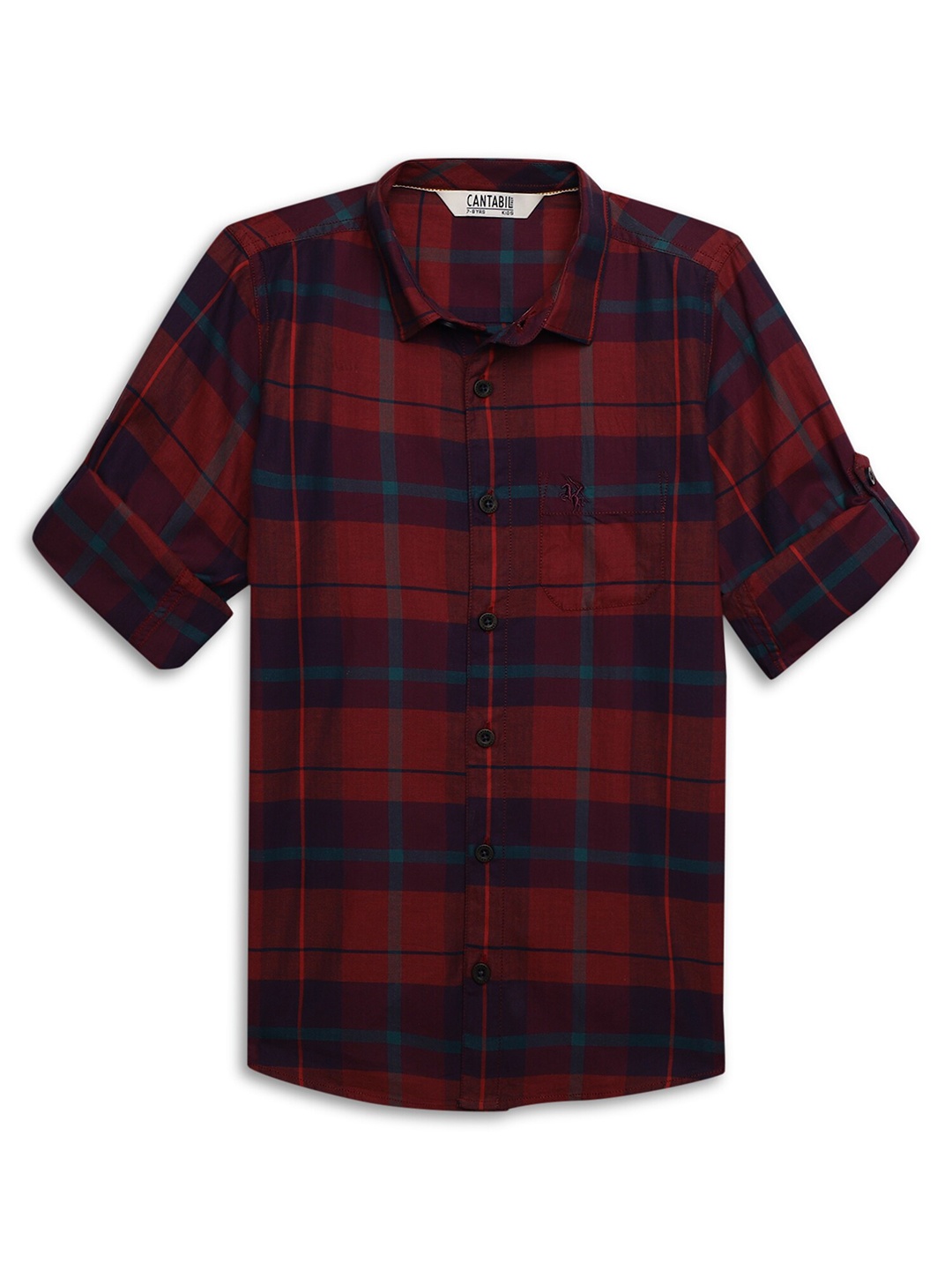 

Cantabil Boys Windowpane Checked Comfort Cotton Casual Shirt, Red