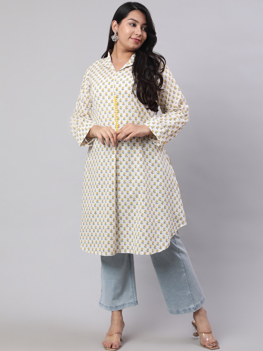 

Jaipur Kurti Plus Size Ethnic Motifs Printed A-Line Kurta, Off white