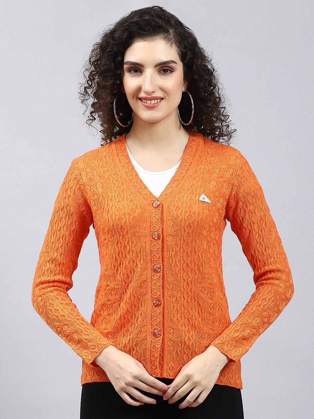 

Monte Carlo Cable Knit V-Neck Cardigan, Orange