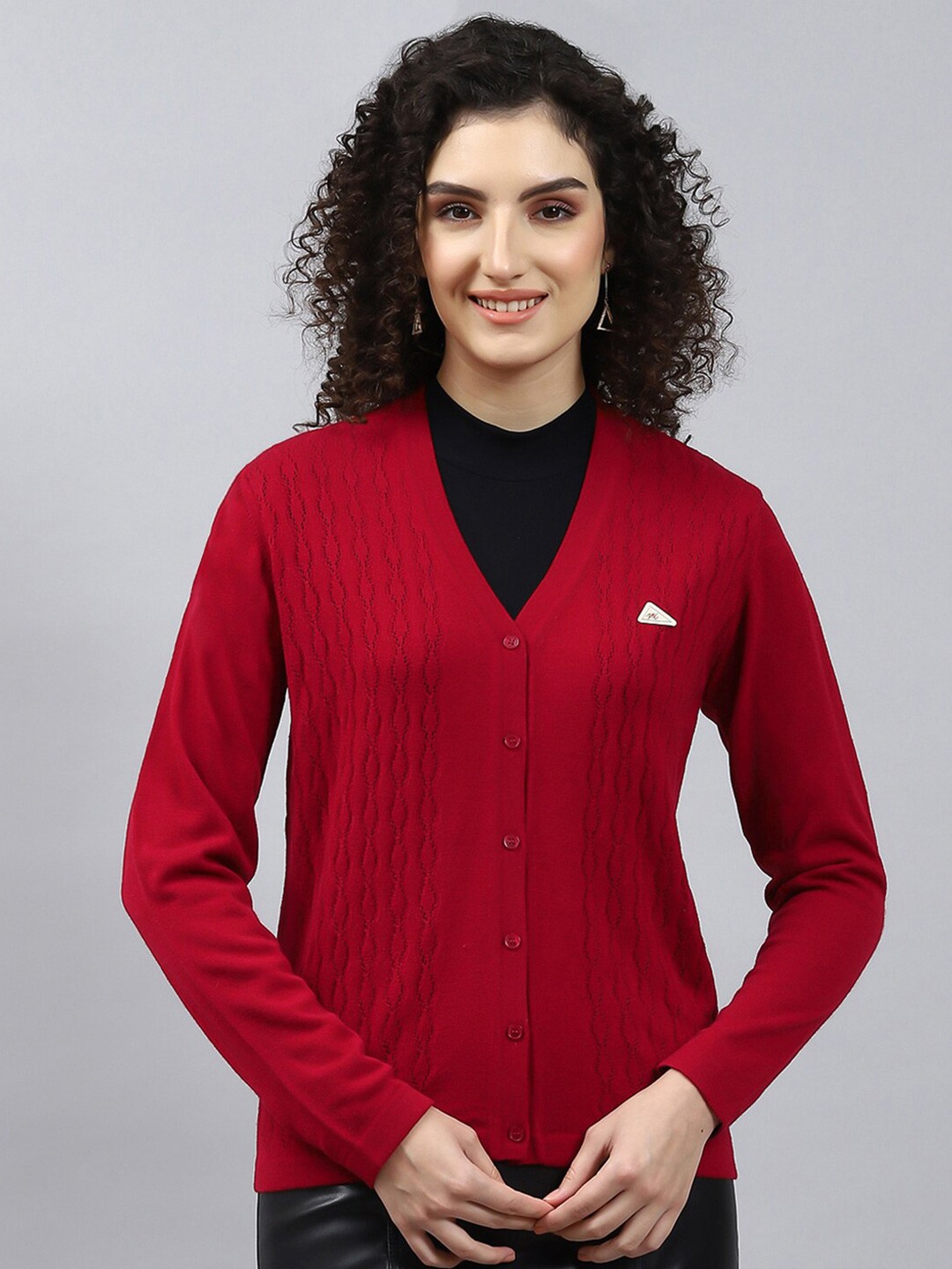 

Monte Carlo Cable Knit V-Neck Cardigan, Red