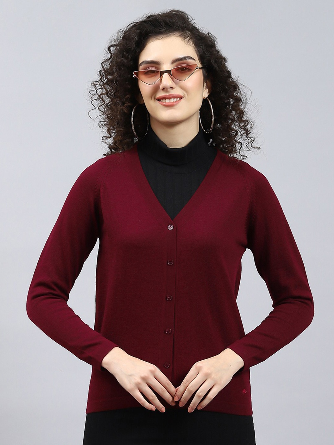 

Monte Carlo V-Neck Woollen Cardigan, Maroon