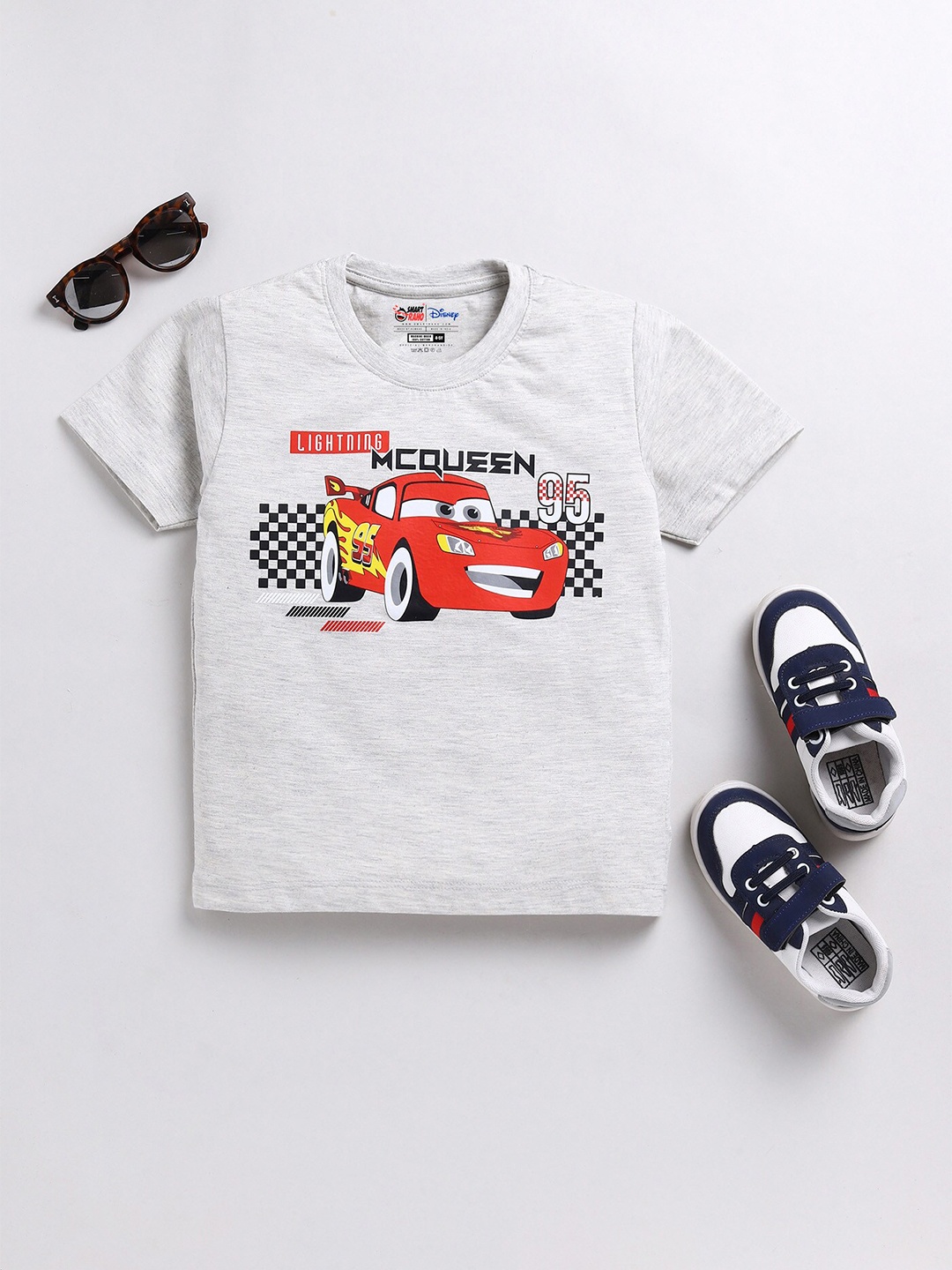 

SmartRAHO Boys Cars Printed Round Neck Cotton T-shirt, Grey