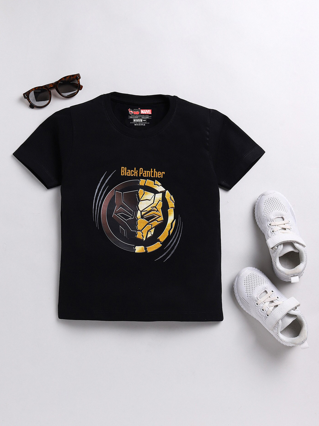 

SmartRAHO Boys Black Panther Printed Round Cotton Neck T-shirt