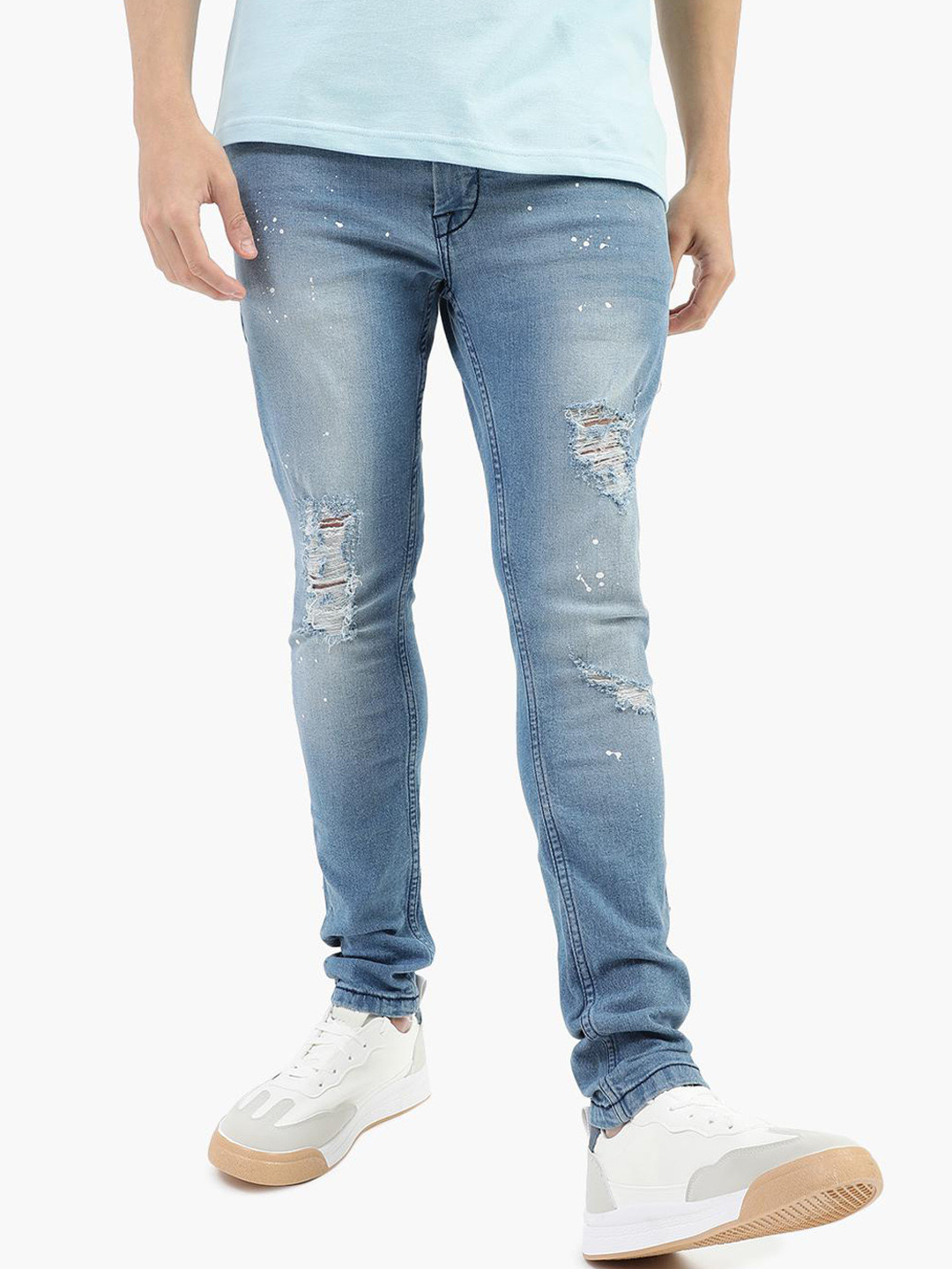 

Virgio Men Skinny Fit Highly Distressed Light Fade Jeans, Blue