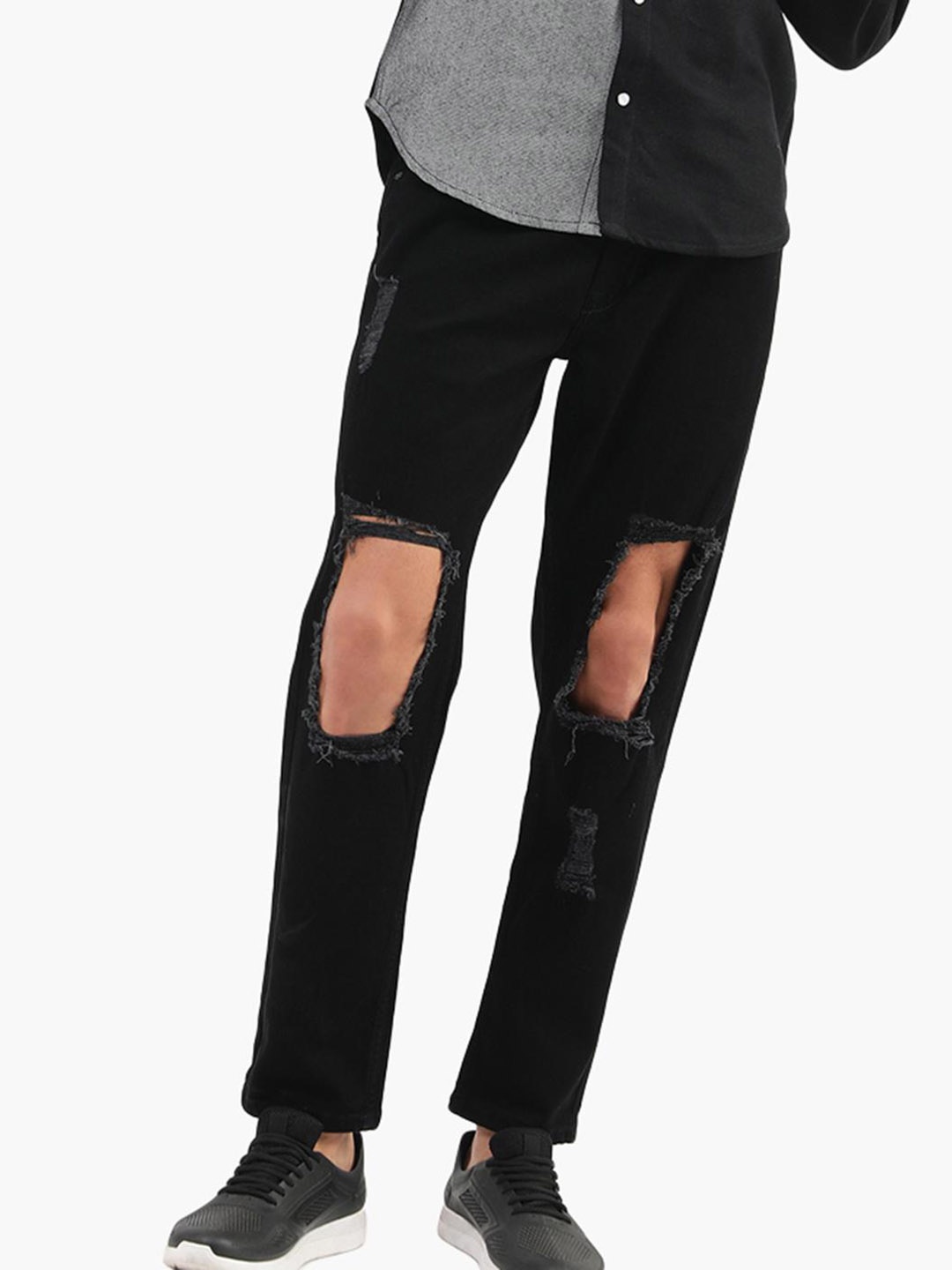 

Virgio Men Straight Fit Mildly Distressed Jeans, Black
