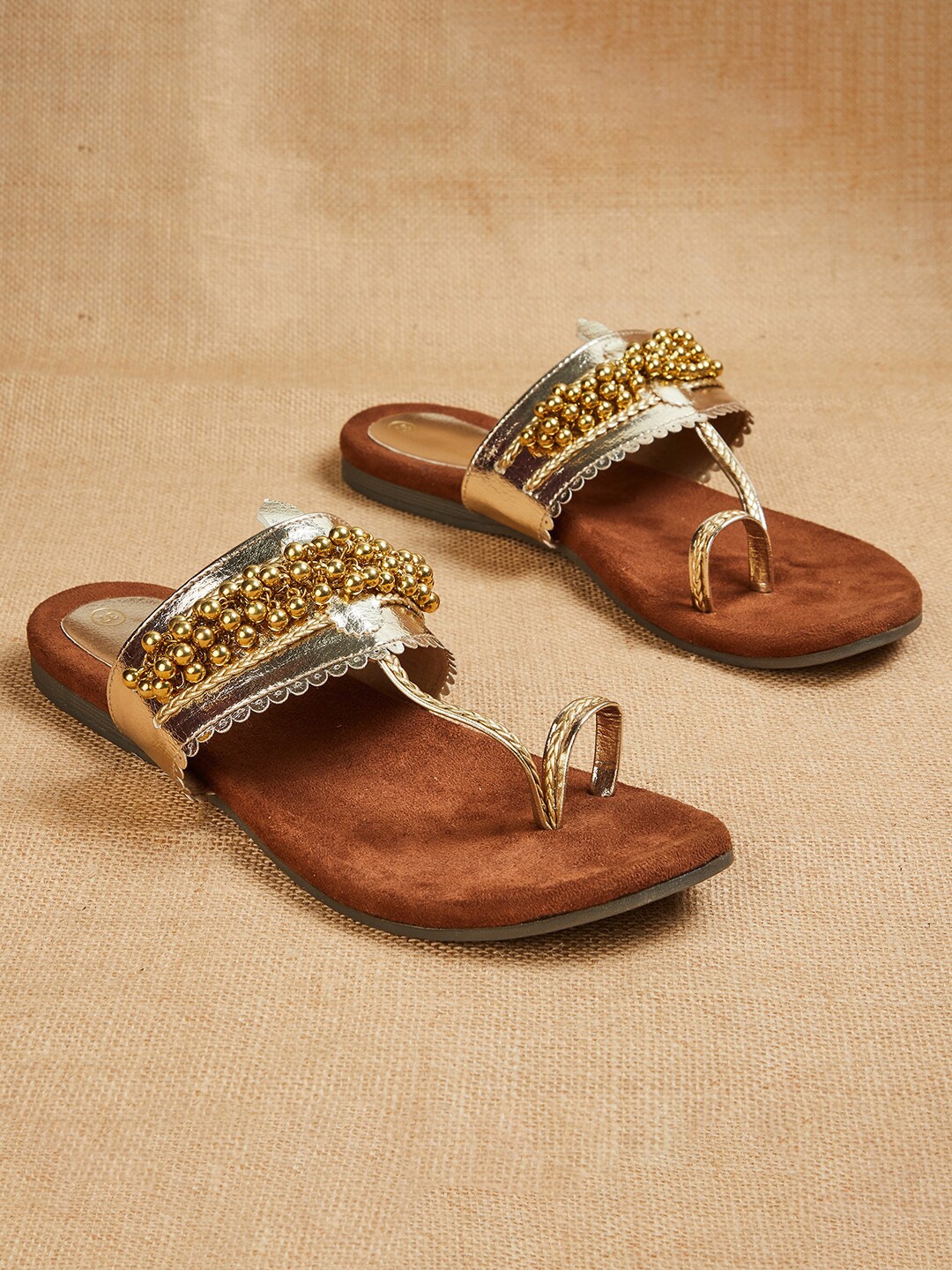 

Melange by Lifestyle Embellished Ethnic One Toe Flats, Gold
