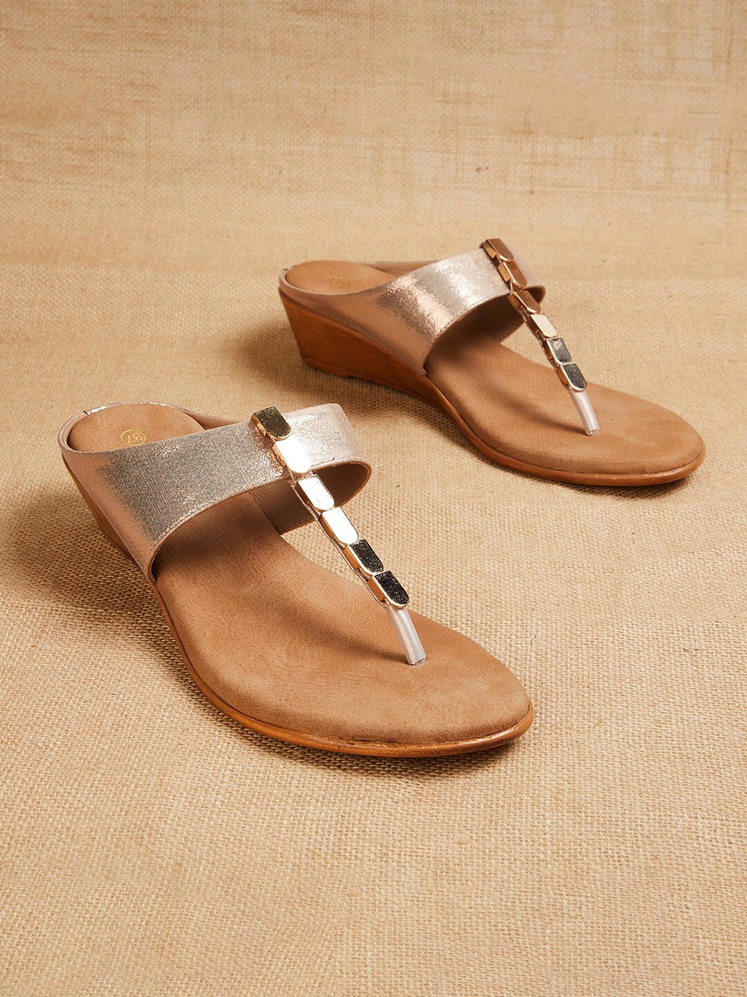 

Melange by Lifestyle Gold-Toned Embellished Wedge Sandals