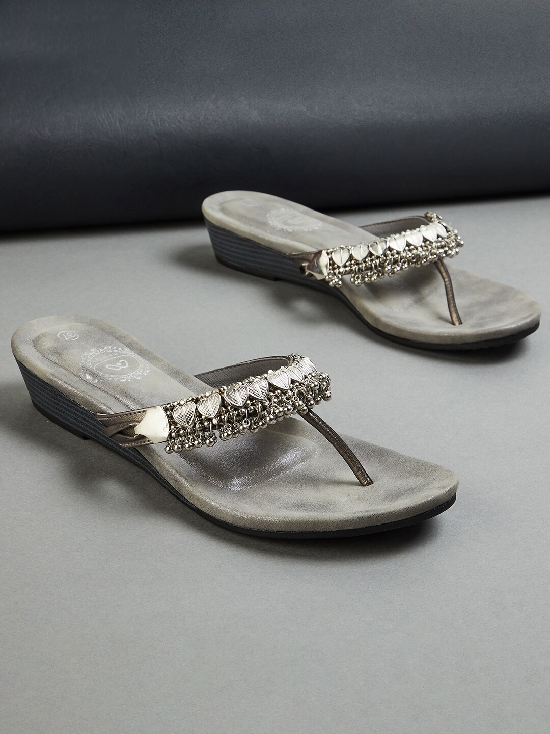 

Melange by Lifestyle Grey Embellished Ethnic Wedge Sandals