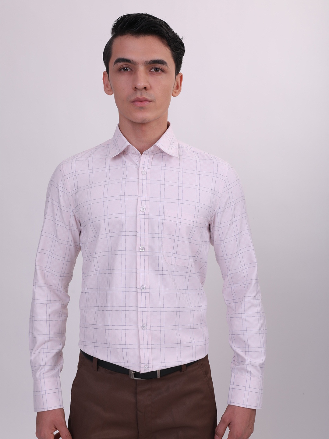 

MUTAQINOTI Windowpane Checked Regular Fit Comfort Formal Shirt, Pink
