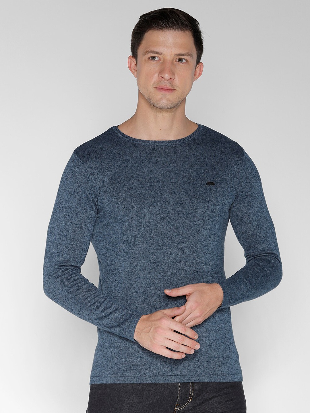 

IDENTITI Round Neck Long Sleeves Pure Cotton Sweater Vest, Blue